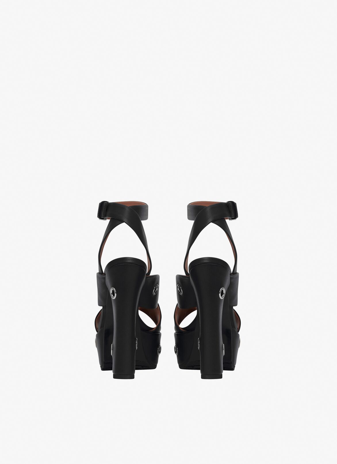 Block heel plateform sandals in lambskin with eyelets ALAÏA BLACK BLOCK HEEL PLATEFORM SANDALS IN LAMBSKIN WITH EYELETS